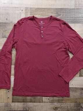 Mack Weldon Pima Cotton Henley Shirt Men's Large Burgundy Long Sleeve Casual